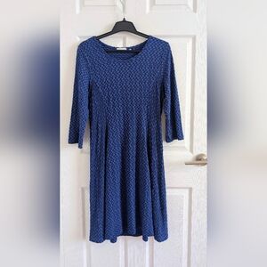 Habitat Blue Print Midi Dress Flowy Casual Stretch Boho Minimalist Comfort - L